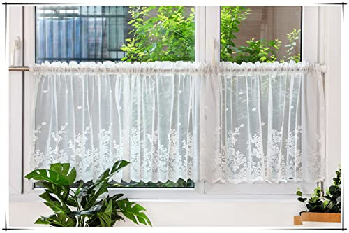 Yaland Visillo jacquard de encaje para bistró, cortina de cocina, elegante, corta, estilo rústico, vintage, ancho 200 cm, altura 90 cm, 1 pieza