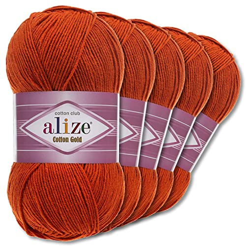 Wohnkult Alize 5 x 100 g Cotton Gold Premium Wolle| 39 Farben Sommerwolle Garn Stricken Amigurumi (36 | Terracotta)
