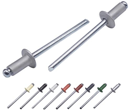 Confezione da 100 rivetti ciechi verniciati 4,0 x 8 mm, a testa emisferica, DIN 7337, rivetto in alluminio e mandrino in acciaio, rivetti a strappo (100, bianco alluminio RAL 9006)