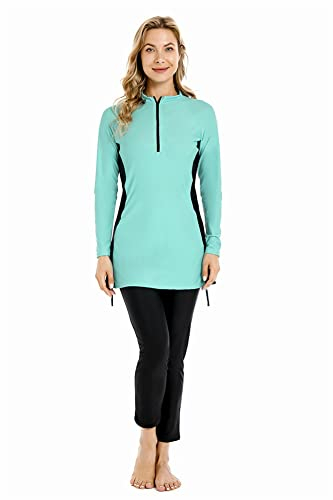ShuoBeiter Modest Muslim Swimwear for Women Patchwork Hijab Swimsuit Islamic Burkinis Long Sleeves Bathing Suit Full Coverage(S,S3)