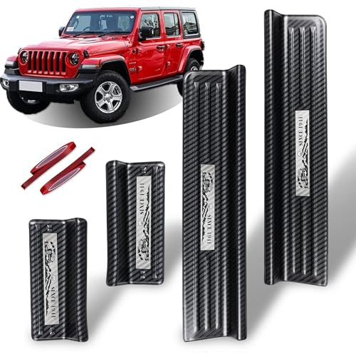 Rowa Door Sill Guards for Jeep 2018-2026 Wrangler JL JLU & 2020-2026 Gladiator JT, Carbon Fiber Pattern 304 Stainless Steel Door Entry Guard Full Coverage for Door Sill Protector (Patent Design)