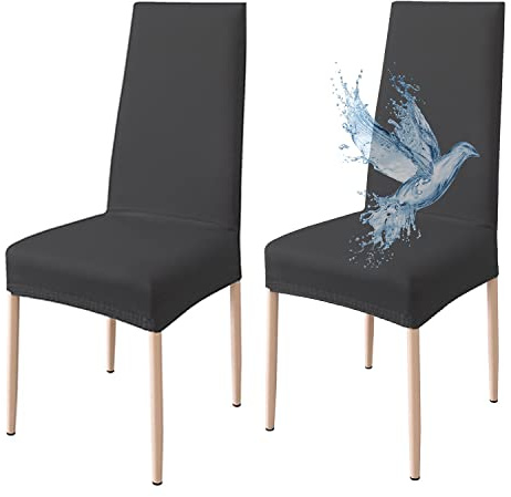 Poligino Stuhlhussen 2er Set Wasserdicht Stretch Universale Weich und Bequem, Stuhlbezug für Haus, Küche, Hochzeit, Restaurant, Party, Hotel, Zeremonie, Bankett - Schwarz