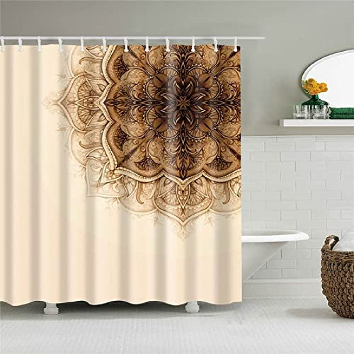 JOKITA Duschvorhang 180x200 Beige Lotos Duschrollo Wasserabweisend Anti-Schimmel mit 12 Duschvorhangringen, 3D Bedrucktshower Shower Curtains, für Duschrollo für Badewanne Dusche