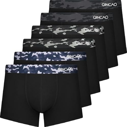 QINCAO Men's Boxer Shorts, Pack of 6 without Scratching Patches, Underwear, Boxers, Cotton (Size S - 4XL)