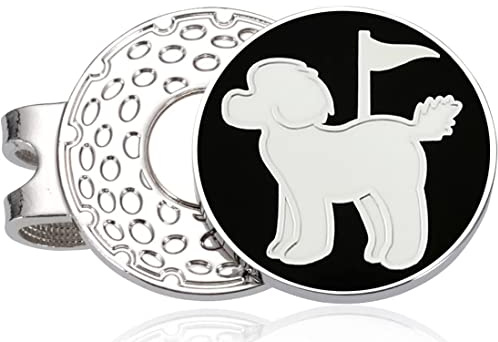 ADHERE Golfball-Marker, einzigartig, doppelseitig, niedliches Pudel-Emaille-Logo mit magnetischen Hut-Clips, ein gutes Geschenk für Golfer, Hundeliebhaber (schwarz)