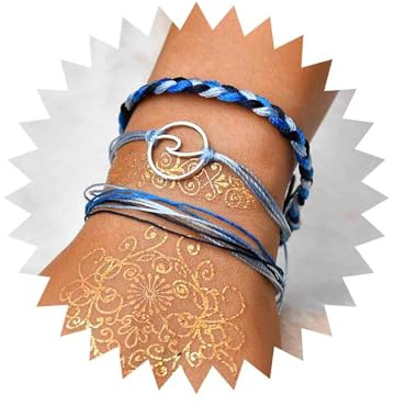 Cimenexe Bohemian Layered Wave Woven Bracelets Blue Waterproof Bracelet Retro Ocean Wave Braided Bracelet Surfing Weave Rope Bracelet Hand Chain Jewelry for Women and Girls