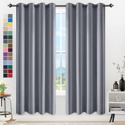 YangAera Gardinen Vorhänge Blickdicht Thermovorhang Kälteschutz Blickdichte Vorhang mit Ösen Gardienen 160X180CM Verdunklungsvorhang für Schlafzimmer Blackout CurtainWohnzimmer-Dunkelgrau