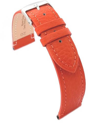diloy Uhrenarmband Kalbsleder mit Bison-Prägung – Flaches Klassisches Design, Edelstahlschließe – Für Dressuhren – Größen 12mm bis 22mm (gerade) P178 Orange 20mm