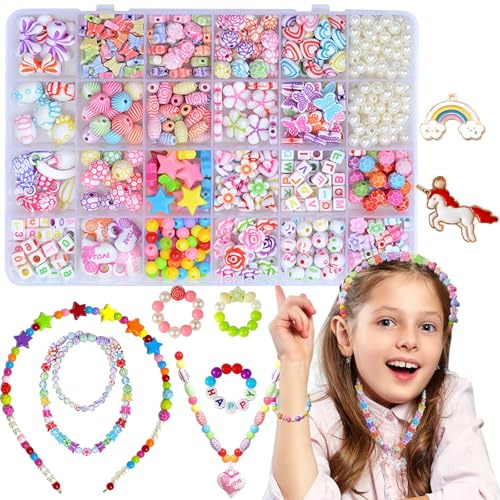 WeiRenLuan Kinder perlen, für Kinder armband | Bunte Perlen Kinder Set für Machen Ketten Haarband Armbänder, Geburtstagsgeschenk Perlensets für Mädchen