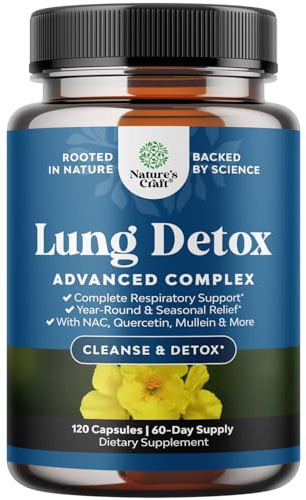 Lung Detox Mullein Leaf Capsules - Purifying Mullein Lung Cleanse Complex with NAC Quercetin & Cordyceps Extracts - Leaf Herb Respiratory Supplement for Sinus Immunity & Breathing Support - 120 Count