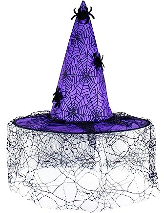 LKQBBSZ Halloween Witch Hats Spider Web Veil Cap Witch Hat Women Costume Accessory for Halloween Cosplay Party