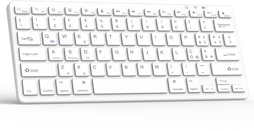 TQQ Tastiera Bluetooth Ricaricabile per iPad, Air, Pro, Mini, Samsung Tablet, Android e Windows, Tastiera Wireless, Bianco