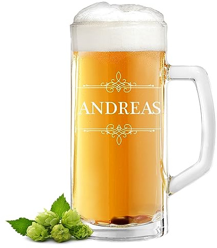 polar-effekt Bierkrug 0,5 Liter mit personalisierter Gravur - Männergeschenk für Papa und Opa - Bierglas mit Henkel - Bier Geschenke für Männer - ideal zum Geburtstag und Jubiläum - Motiv Ornament