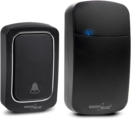 Green Blue GB139 Drahtloses Türklingel-Set: Sender + Empfänger mit 38 Melodien Steckdosen-Funkklingel Reichweite bis 150m IP68 Wasserdicht (Sender) (Schwarz)