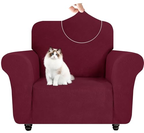 YSTELLAA Stretch Sesselschoner 1 Sitzer, Weihnachtsdeko Sofa Überzug, Sofabezug Mit Armlehnen, Sofaschoner rutschfest, Universal Sofa Cover, Couchüberzüge Sofahusse Für Katze Hund, Rot