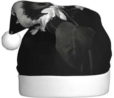 Sonnenblume Schwarz Grau Weihnachtsmützen Erwachsene, Weihnachtsmann Hut Drucken Plüsch Komfort Xmas Hut Für Weihnachten Neujahr Liefert