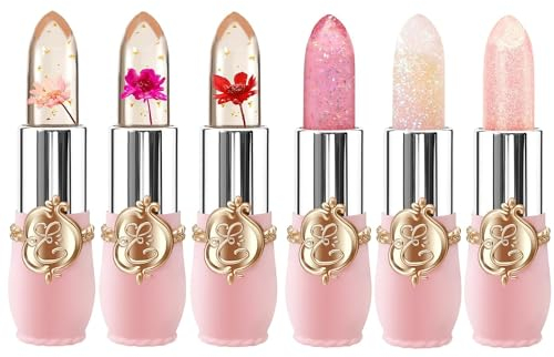 3 Packs Flower Jelly Lippenstift Set Magic Temperature Farbwechsel Lippenbalsam Langanhaltende Feuchtigkeitscreme Aloe Vera Flower Jelly Lippenstift Makeup Set (6 PCS SetB)