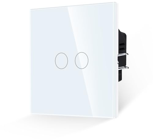 JIMEIDA Interruptor de luz táctil, panel de vidrio con LED blanco y de estado, interruptor de botón de 2 compartimentos y 1 vía, interruptor de luz CA 240 V, 300 W