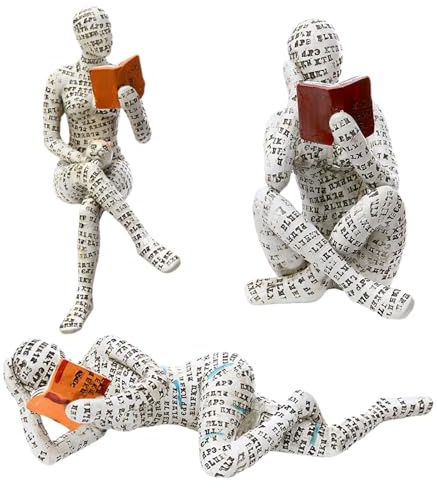 RZXBB Lesende Frau Figur Deko Für Regal - Leserstatue Pulp Woman Reading Geformte Skulptur - Denker Stil Lesefiguren Abstrakte Lesefigur Bücherregal Deko Für Schlafzimmer, Regal, Schreibtisch (3Pcs)