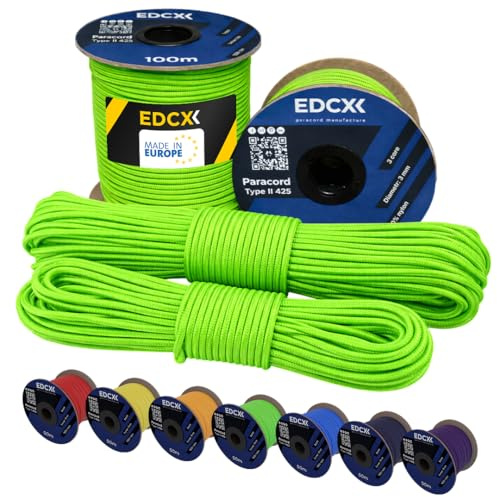 EdcX 3mm Nylon Paracord 425 (15, 30, 50 und 100m) - Typ II, 100% Nylonseil, 3 Litzen Seil, 3mm Nylonseil in vielen Farben| Solid Color
