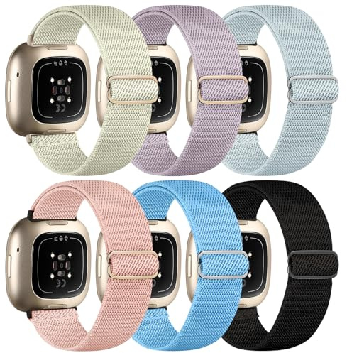 Chinbersky 6er-Pack Armband Kompatibel mit Fitbit Versa 3/4, Sense/Sense 2 - Verstellbares Dehnbares Nylon Sportband für Damen und Herren