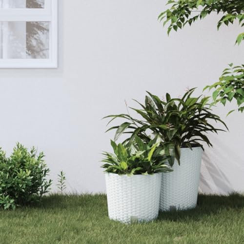 ULUYYUC Fioriera, Fioriera Alta Vaso Grande Cassa Orto Aiuola Adatto per Giardino Terrazzo Esterno Balcone con Interno Rimovibile Bianca 15/15,3 L PP Rattan