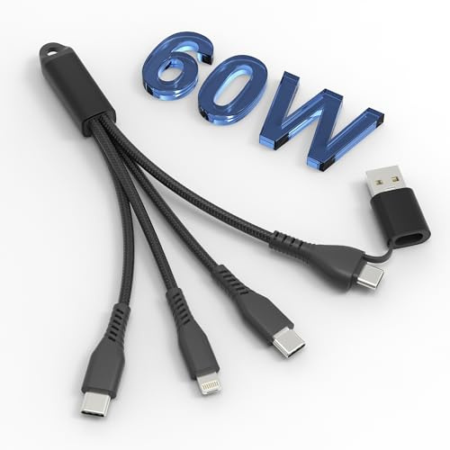 5 in 1 Multi-Ladekabel Schnellladung 60 W, MFi Certified 16cm Kurzes Multi Adapter Tragbares Ladekabel mit Typ C [60W 3A Schnellladung & Daten & Carplay], Micro USB [Nur ladung],Lightning [Nur ladung]