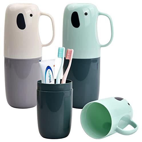Dokeno Estuche Cepillo Dientes, 2 Piezas Vaso de Viaje para Cepillos de Dientes para Niños, Soporte para Pasta de Dientes con Asa, Portacepillos de Dientes Portátil, Adecuado para Camping, Escuela