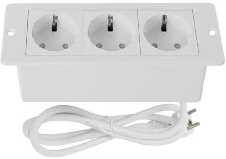 3 Fach Einbausteckdose Tischsteckdose,Tischplatte Versenkte Steckdose,Multifunktions-Tischsteckdose mit 1,8 m Kabel,Mehrfachsteckdose Unterputz Arbeitsplatte für Büro, Küche, Arbeitsplatte (Weiß)