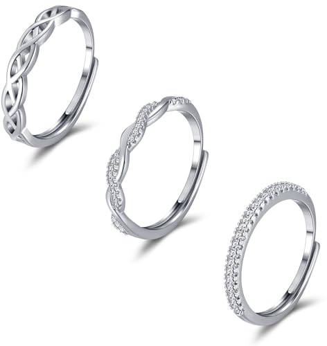 FANCH Silver Rings Set Adjustable Rings for Women Girls with Cubic Zirconia Eternity Celtic Knot Vintage Thumb Ring Wedding Promise Ring Engagement Ring Finger Ring