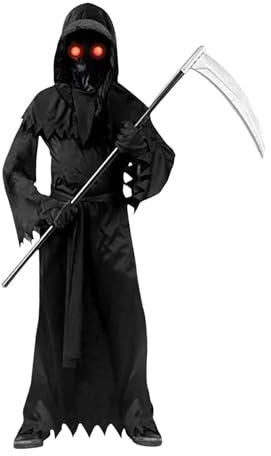 Disfraz de Parca, Cosplay de Parca - Cosplay de hoz deluxe,Cosplay de Halloween, vestido de hoz, capa de capa fantasma aterradora, ojos brillantes, disfraz para hombres,