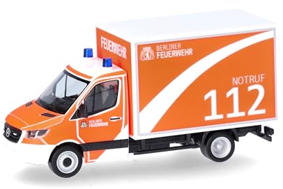 Herpa Modellauto Mercedes-Benz Sprinter 18 Koffer Berliner Feuerwehr, Miniatur im Maßstab 1:87, Sammlerstück, Made in Germany, Modell aus Kunststoff