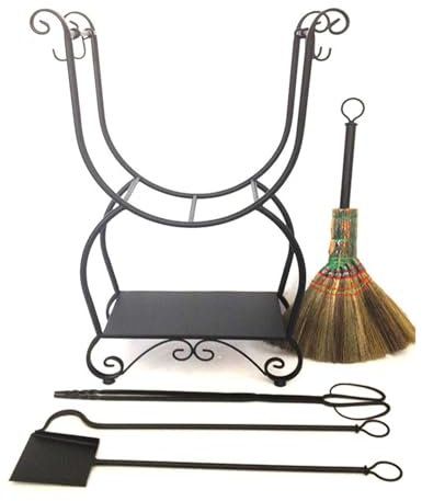 MYVVKIA Kaminholzregal, Metall-Kaminholzregal-Set, Innen- und Außenkamin-Holzaufbewahrungs-Organizer mit 4 Kaminwerkzeugen, Kupfer-Holzhalter, Keine Installation erforderlich