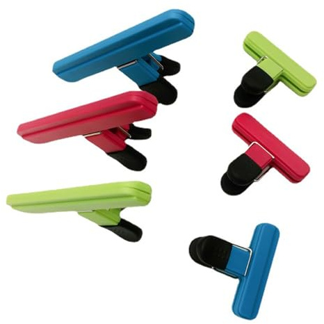 Onezebra 6 Food Bag Clips, Two Sizes, Red, Blue, Green, Plastic, Classic, Food Clip