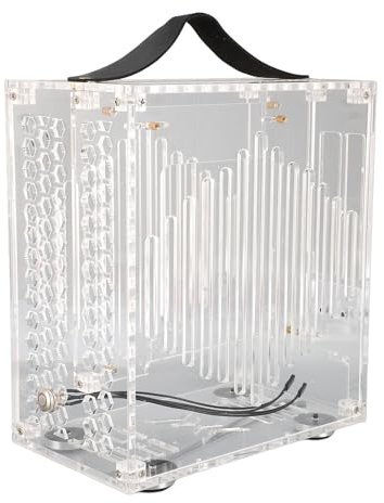 Caja de Computadora Mini ITX con Asa, Caja de PC Acrílica Transparente Panorámica, Flujo de Aire Hueco Abierto de 360 ​​Grados, Chasis de Computadora de Escritorio DIY para