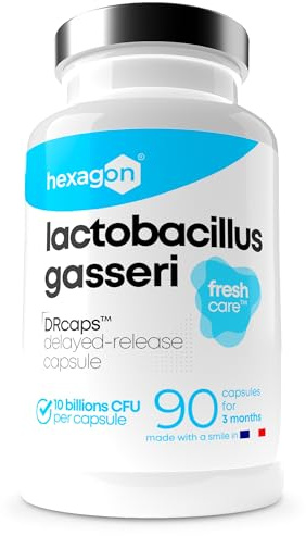 Lactobacillus Gasseri 10 Milliarden KBE/Kapsel - Vollständige 3+ Monate Kur - L-Gasseri - Freshcare™ - 90 DRcaps™ Magensäureresistente Kapseln - Vegan - Hexagon