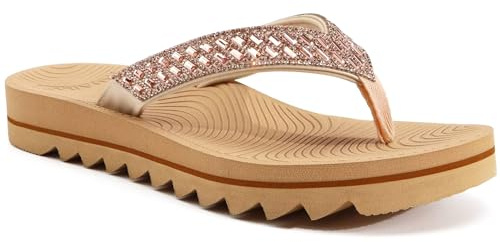 KuaiLu Chicas Ortopédicas Chanclas Yoga Mat Cojín Moda Strass Sandalias Verano Senderismo Playa Viajes Thong Resbaladizo Cómodo Fascitis Plantar Interior Exterior Sandales