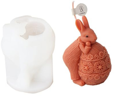 Easter Egg Rabbit Candle Moulds,1PC 3D Rabbit Hug Egg Candle Silicone Mold,Cute Bunny Epoxy Resin Casting Mould for Candle Making Handmade Soap Gift Craft Easter Home Decoration (B)