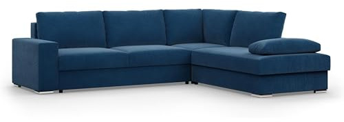 Mebligo - Ecksofa mit Schaffunktion und Betkasten 287 cm Breit VELANO, Eckcouch, L Shaped Sofa, Big Sofa, Komfort und Still, Wohnlandschaft L-Form, L Couch mit Schlaffunktion - Cord Couch Marineblau