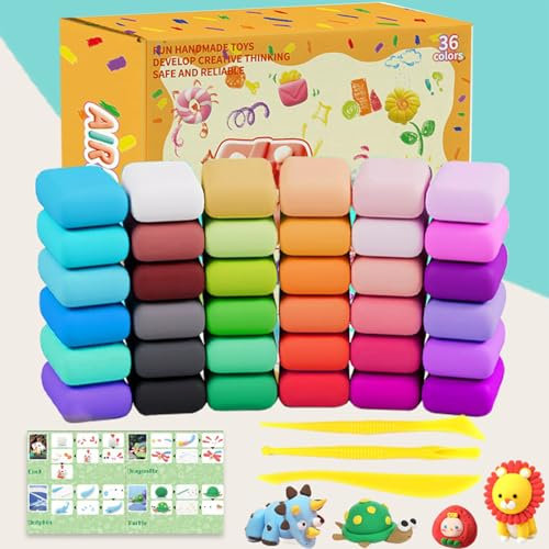 Modelliermasse Lufttrocknend, 36 Farben Knete Set, Clay Set, Air Dry Clay, Polymer Clay Set, Kinderknete mit 3 Werkzeugen DIY Geschenk für Jungen und Mädchen im Alter von 3-12 Jahren