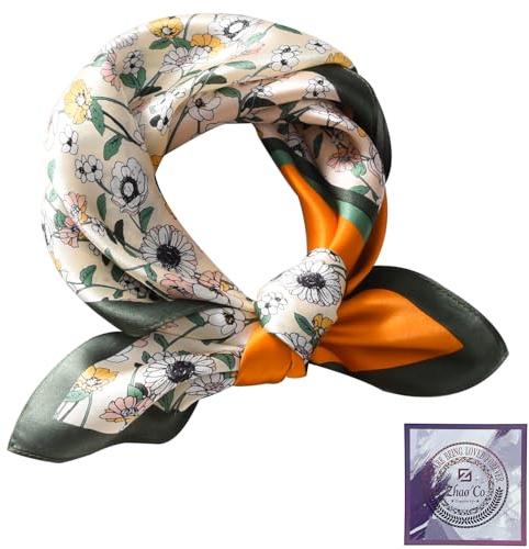 ZhaoCo 100 % naturlig mullbärssilke, 53 x 53 cm sidenscarf grafiskt tryck liten mjuk kvadratisk sidenhalsduk för kvinnor, Ss53-047, 53*53cm