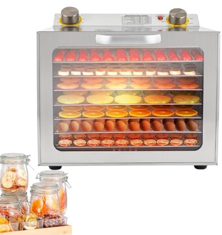 Lyophilisateur commercial, déshydrateur alimentaire avec 6/8 plateaux en acier inoxydable, déshydrateur avec minuterie de 12 heures et température pour viande, fruits et champignons,8Layer