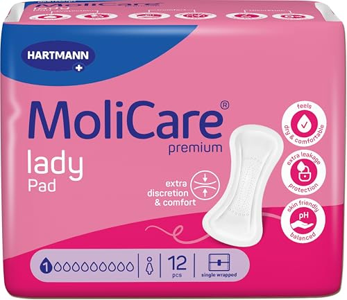 MoliCare Lady Pad 1 goccia ultra discreta per donne senza profumo, inserti sottili e flessibili per incontinenza leggera, neutralizzanti gli odori, 12 pezzi