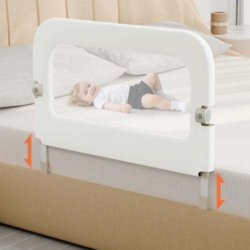 Bed Guard Rail for Toddlers - 32inch Folding up & Adjustable Heights Baby Bed Safety Rails - Portable Toddler Bed Barrier Railing Guard for Kids Twin, Bunk, Queen, Full Size Bed