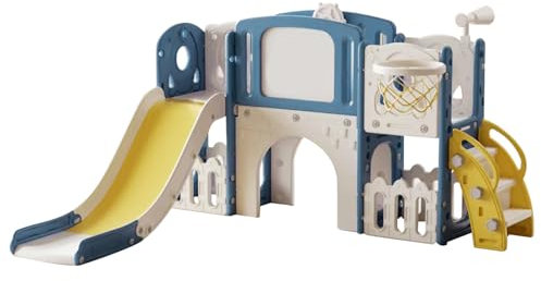 Doraystar Toboggan Bebe, Toboggan Enfant, Toboggan Exterieur Enfant Interieur, Grand Longue Toboggan, Équipement de Jeu de Terrain de Jeu de Centre d'activité d'enfant (XST-Blue Yellow)