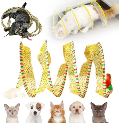 Katzentunnel Spirale Mit Federspielzeug - Katzenspielzeug Interaktiv für Katzen und Kaninchen, Kitten Spielzeug (Gelb)