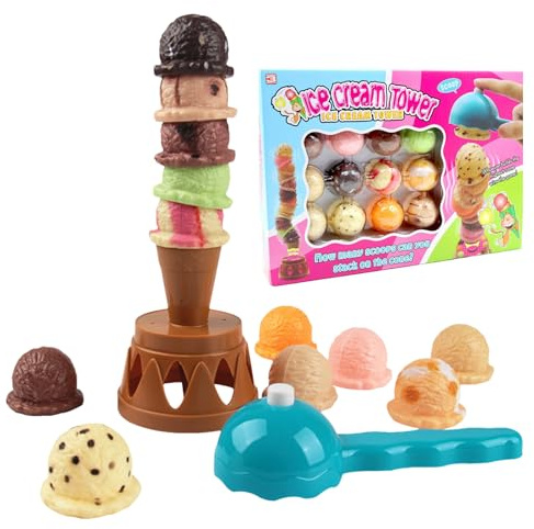 Ice Cream Stacking Tower - Stackable Ice Cream Game | Preschool Learning Toys, Toddler Pretend Play Scoop Ice-cream Toy, Counting And Color Sorting Stacking Toys For3-5 Years Old Kids