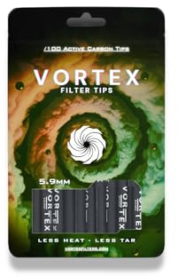 100 Vortex-Filters 5.9mm Extra Slim Active Carbon Filter Tips – Premium Coconut Shell Charcoal Filled Pre-Rolled Tips for Joints – Natural, Smooth!
