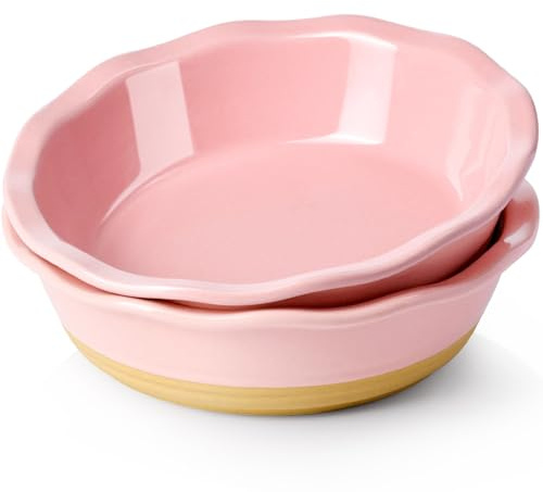 NUTRIUPS Small Pie Pans Set of 2, 6.5 Inch Ceramic Mini Pot Pie Baking Dishes, Oven Safe (6.5in, Pink, 2PCS)