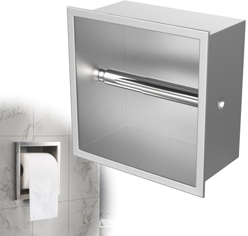 EFUTURETIME Porta Carta Igienica da Incasso in Acciaio Inox 17x17x8,6cm, Portarotolo per Carta Igienica Salvaspazio Accessori Bagno Sostituzione Rapida per Bagni Piccoli, Argento